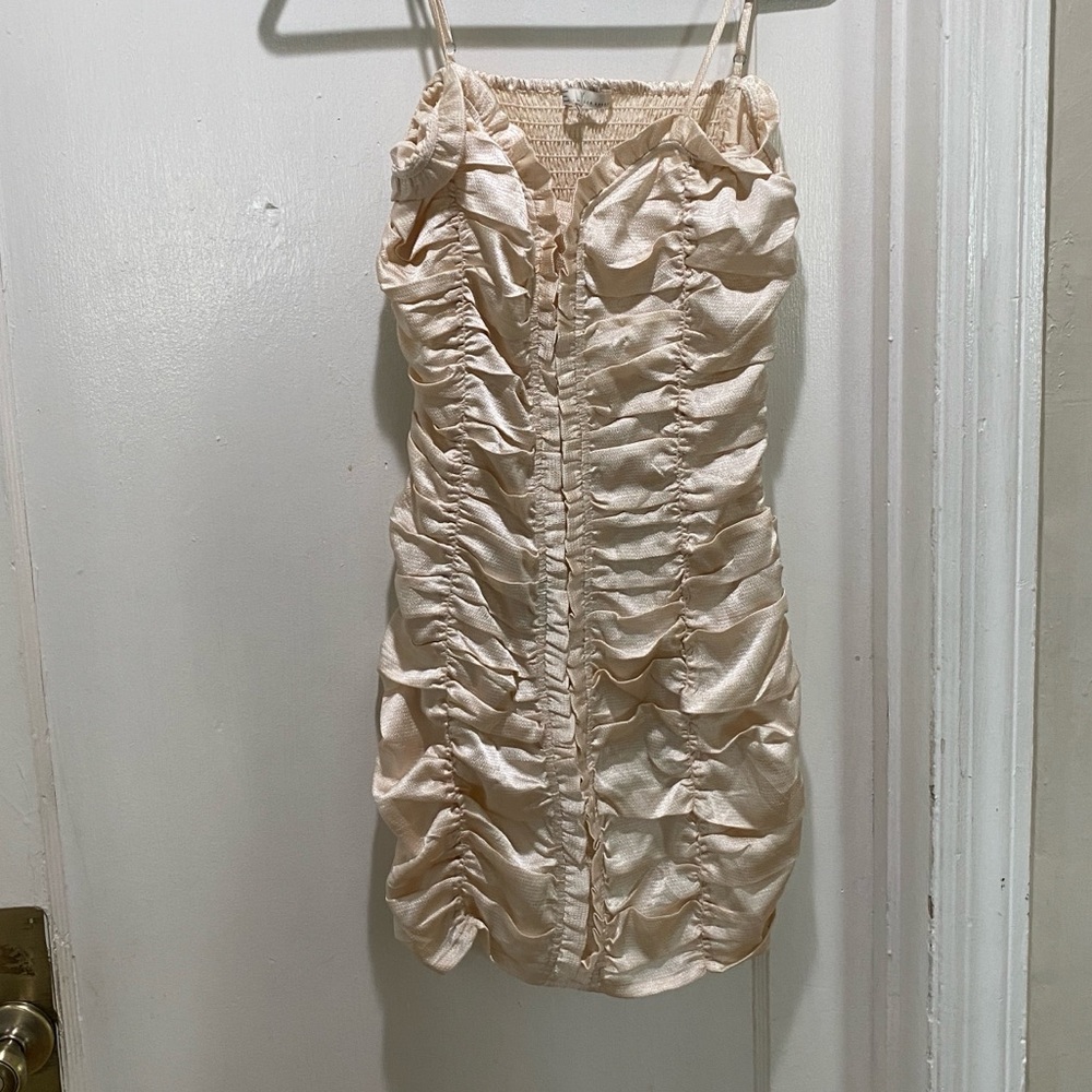 Lulu's Cream Ruched Mini Dress